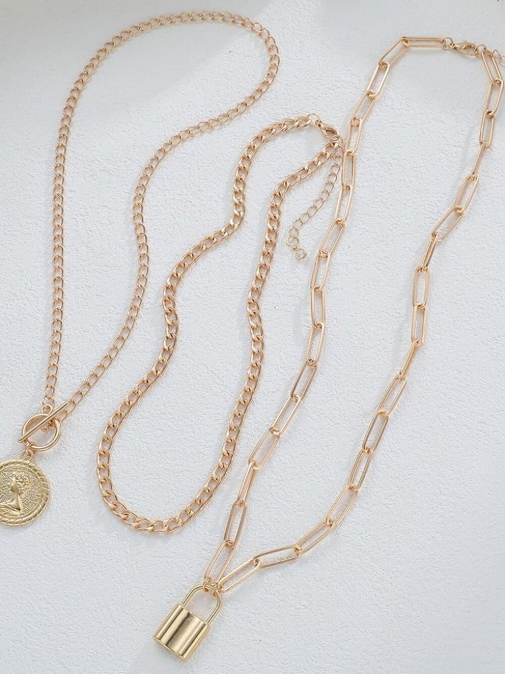 Vintage Gold Layered Necklaces for Women Trendy, Chunky Cuban Link Paperclip Cha - Picture 8 of 9